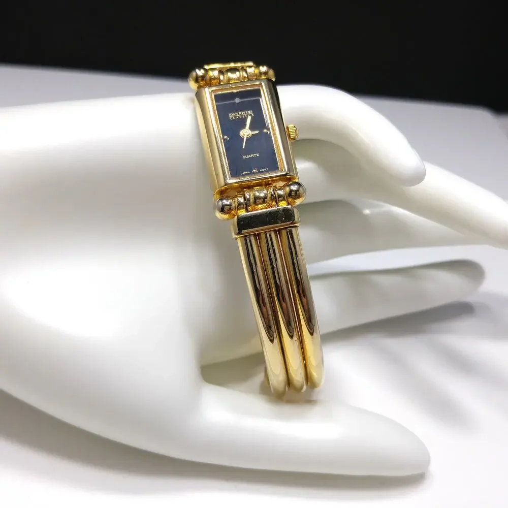 Vintage Joan Rivers Classics Gold Plated Quartz Watch Black Face